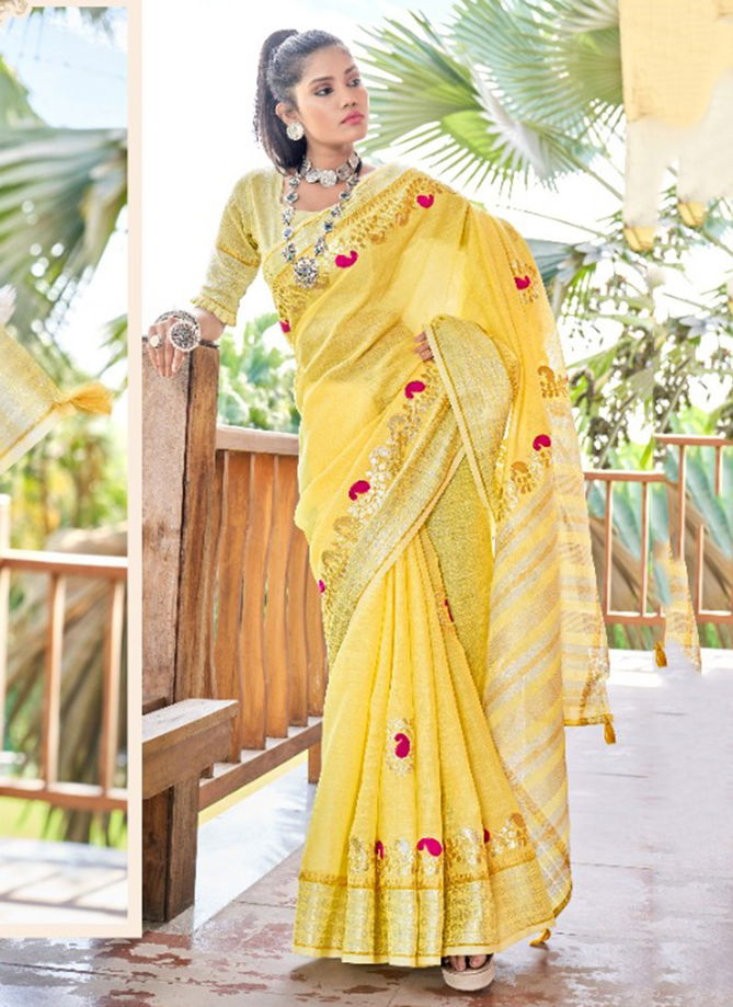 RAJYOG SANAYAA ANDAZ Latest fancy Designer Heavy Wedding Wear Soft linen with Beautiful Gotapatti Border Sree Collection